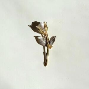 Vintage Rose Brooch | Gold & Silver Tone Floral Pin